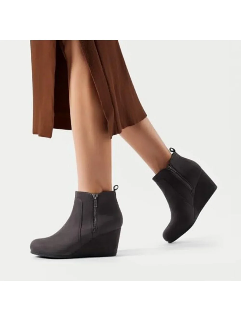 Chic Suede Low Wedge Ankle Boots for Women - Stylish & Comfortable Footwear